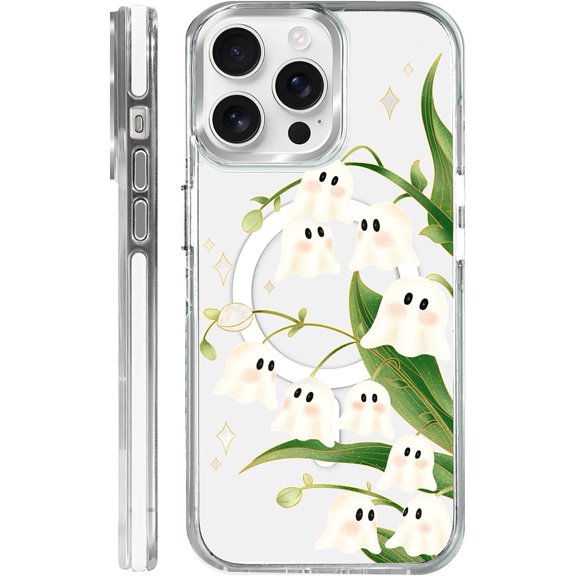 Lily Halloween Ghost Phone Case Compatible with iPhone 14 Pro, Decorative Printed Design, Magnetic Design, Clear Finish, Slim Profile, Patterned Phone Cover for Everyday Use