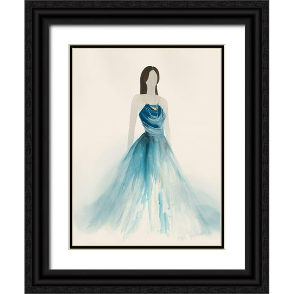 Lily K 19x24 Black Ornate Wood Framed with Double Matting Museum Art Print Titled - Blue Dress I