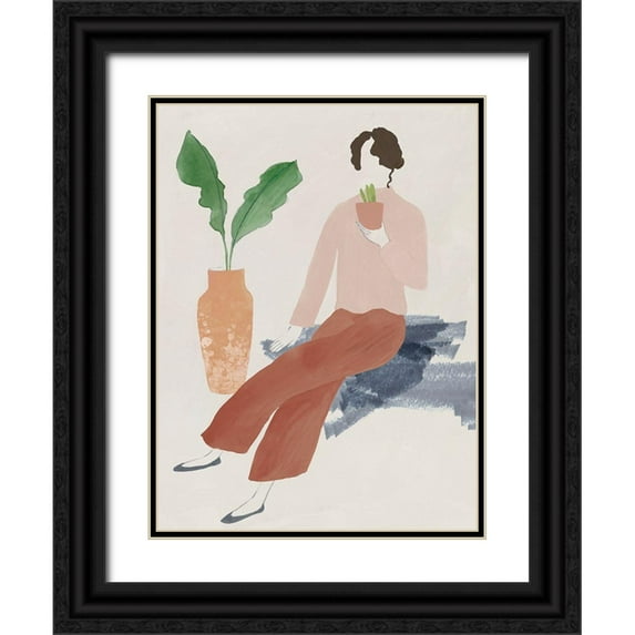 Lily K 19x24 Black Ornate Wood Framed with Double Matting Museum Art Print Titled - Plant Lady I