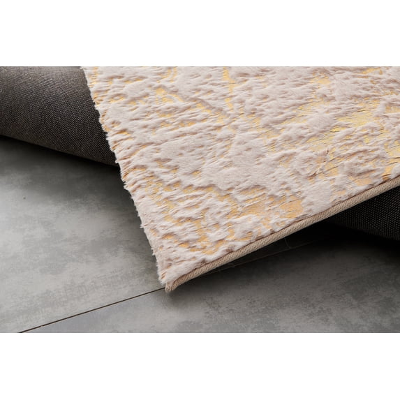 Lily Luxury Chinchilla Faux Fur Abstract Gilded Rectangular Area Rug