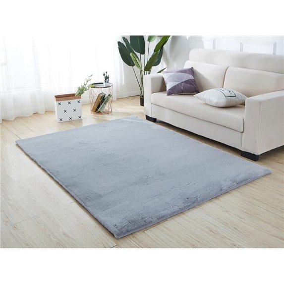 Lily Luxury Chinchilla Faux Fur Rectangular Area Rug