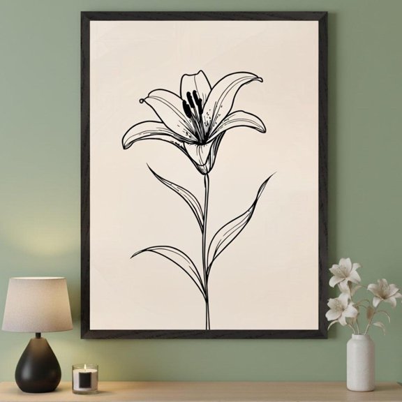 Lily Minimalist Line Art Wall Botanical Flower Drawing Floral Sketch Print Modern Boho Hom