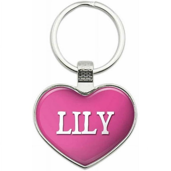Lily - Names Female Metal Heart Keychain Key Chain Ring, Pink