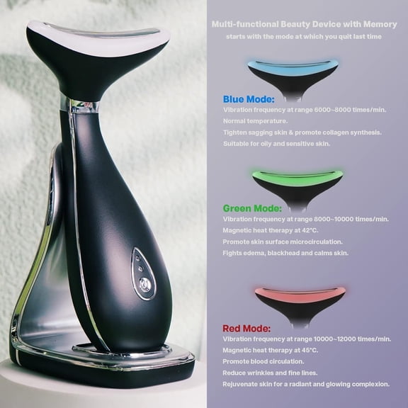 Lily Neck Face Massager, Skin Rejuvenation Beauty Massager, 3-in-1 at-Home Facial Spa Tool, Lifting, Toning and Tightening for a Radiant Appearance (Space Black)