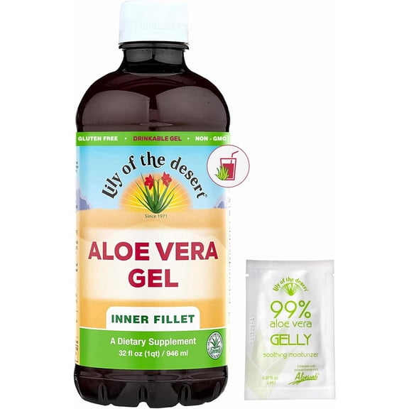 Lily of The Desert Aloe Vera Gel - Inner Fillet Filtered Drink with Natural Vitamins, Digestive Enzymes for Gut Health, Stomach Relief, Wellness, Glowing Skin, 32 Fl Oz, Gelly Sachet Included.