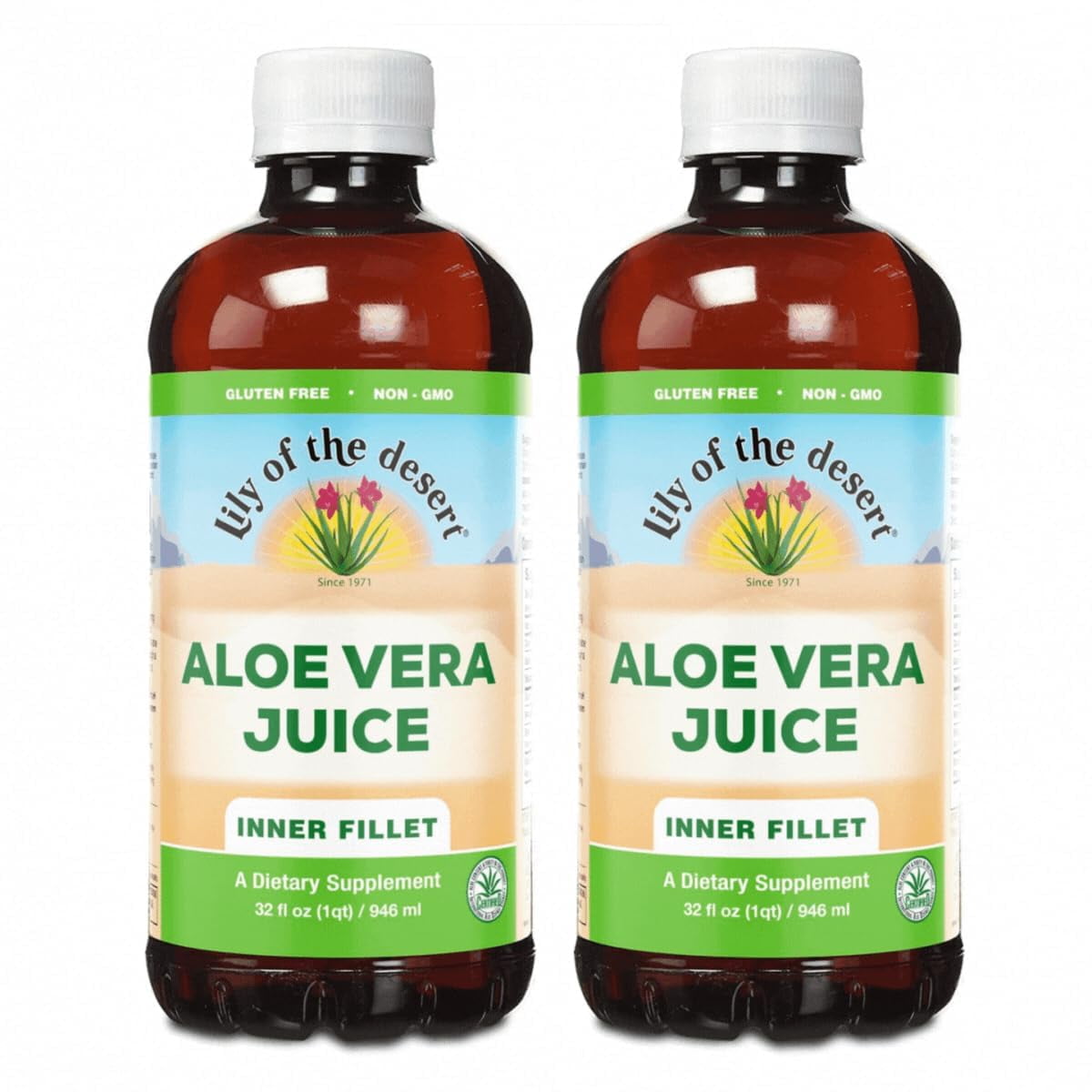 Lily Of The Desert Aloe Vera Juice - Inner Fillet Aloe Vera Drink, Organic Aloe Juice with Natural Vitamins, Digestive Enzymes for Gut Health, Stomach Relief, 32 Fl Oz (Pack of 2) C40