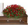 thumbnail image 1 of Lily Of The Valley Flowers & More Majestic Red Casket Spray of Funeral Flowers, 1 of 4