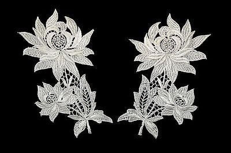 Lily Off-White Floral Guipure Venice Lace Collar Neckline Applique Sell by Pair