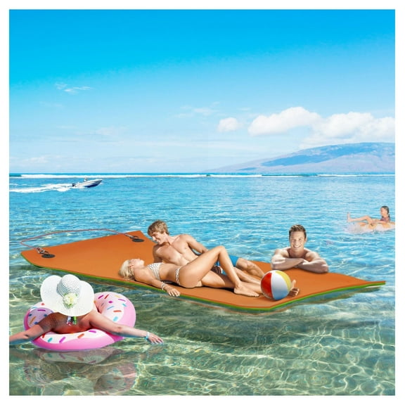 Lily Pad Water Mat 9'x6' - Floating Island for 2 Adults, Lake, Pool, Ocean - Orange