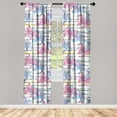 thumbnail image 1 of Lily Pattern Window Curtains, Botany Inspired Flowers Boho Pattern on Horizontal Striped Back, Lightweight Decor 2-Panel Set with Rod Pocket, Pair of - 28"x84", Hot Pink Pale Azure Blue, by Ambesonne, 1 of 3