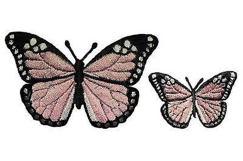 Lily Pink Black Embroidered Butterfly Iron On Patch Silver Organza Applique