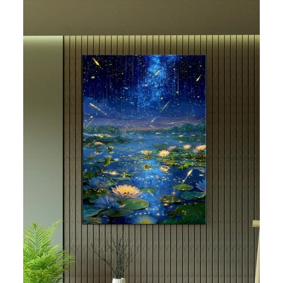 Lily Pond Wall Art, Starry Night, Cosmic Flower Poster, Dreamy Nature Print, Fantasy Room Decor, Her, Size 16x24 UNFFRAMED F03.1.8l1485