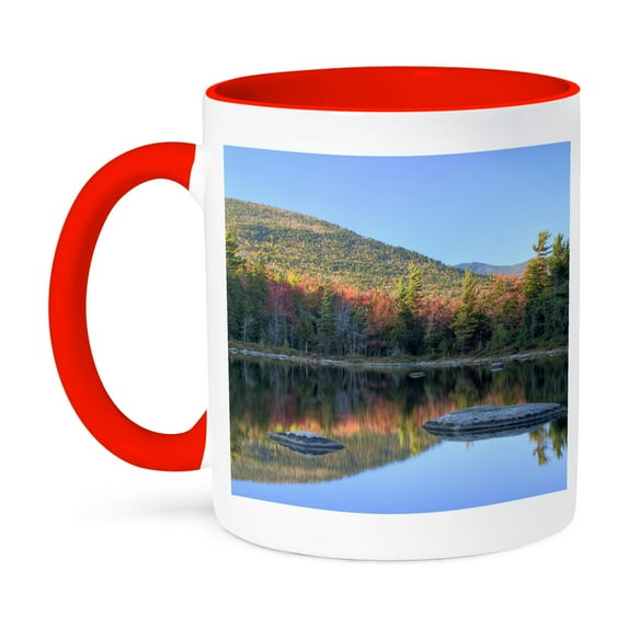 3dRose, Lily Pond, White Mountain Forest, New Hampshire - US30 AJE0010 - Adam Jones, 15oz Two-Tone Red Mug