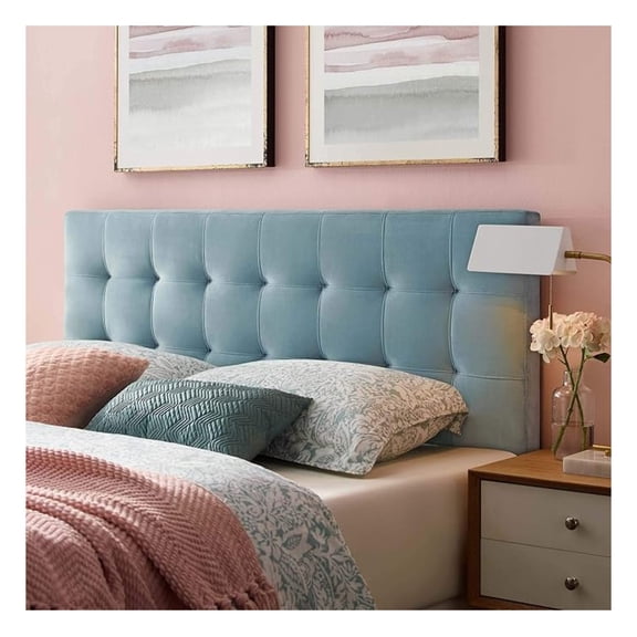 Lily Queen Biscuit Tufted Performance Headboard, Light Blue