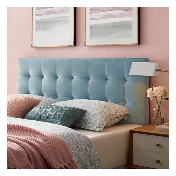 Lily Queen Biscuit Tufted Performance Headboard, Light Blue