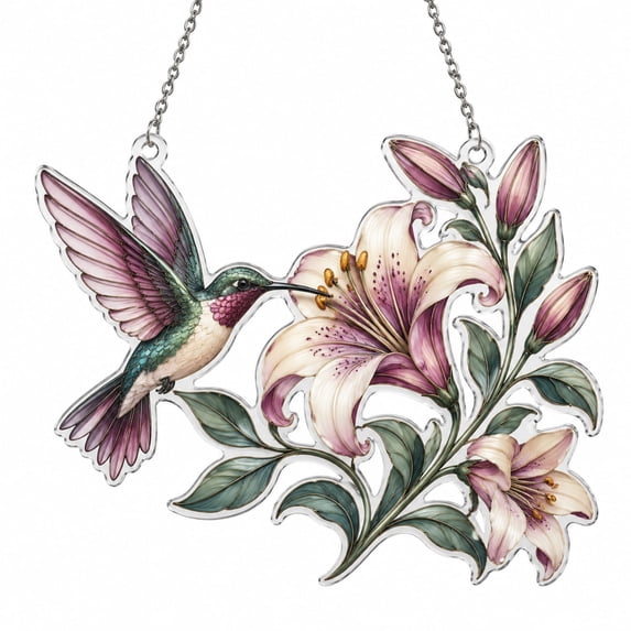Weave Spring Lily Rise Acrylic Hummingbird Suncatcher for Home Spring Decor ...