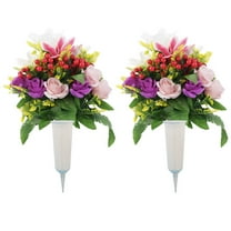 Lily Rose Cemetery Flower Decoration, Artificial Cemetery Flowers for Set of 2 Artificial Memorial Flowers with Vase for Outdoor Cemetery Decoration ( & Rose), Artificial Flower 2-Piece Set*1