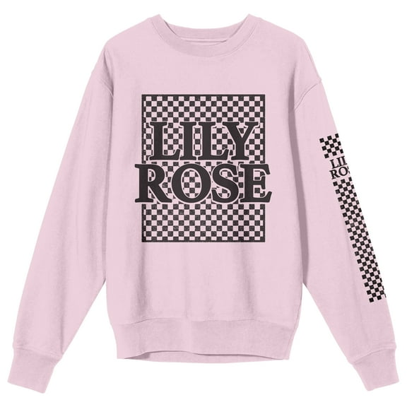Lily Rose Checkered Art Crew Neck Long Sleeve Cradle Pink Adult Sweatshirt-Medium