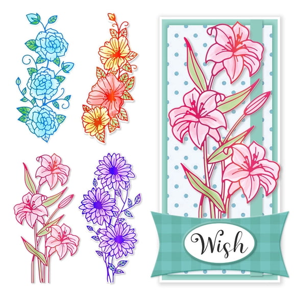 Lily Rose Hot Foil Plate and Cut Dies Set Floral Daisy DIY Foil Embossing and Die Cuts for Scrapbooking Decor Cards Making Matte Platinum