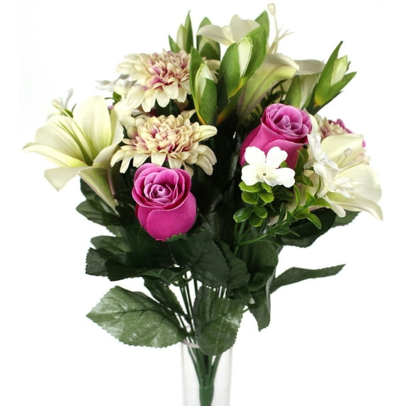 Lily Rose Pom Pom Bush X18 16" - Pink/Cream/White