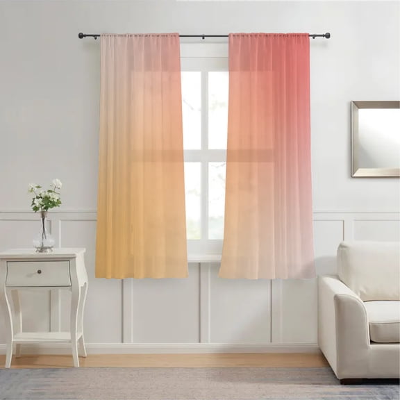 Lily Satin Sheer Curtains 2 Panels, Rod Pocket Double Gliding Window Drapes, Elegant Gradient Color Satin Window Treatments for Living Room Bedroom(28x40in Style 4)