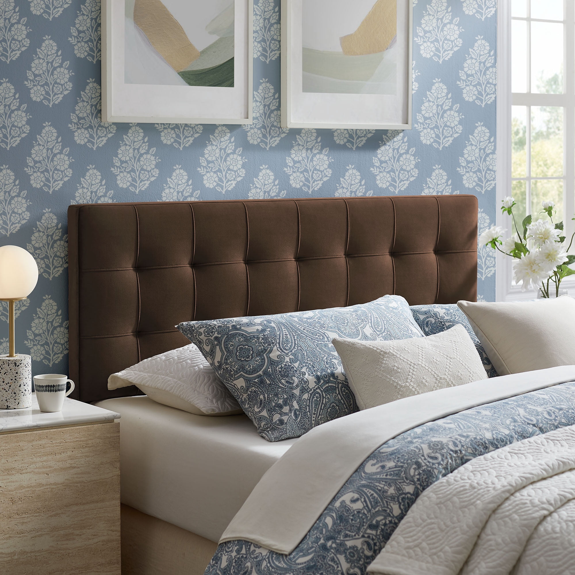 Lily Stain-Resistant Performance Velvet Full Size Headboard in Chocolate Brown