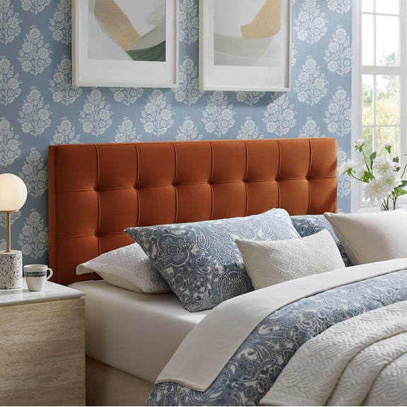Lily Stain-Resistant Performance Velvet Queen Size Headboard in Rust