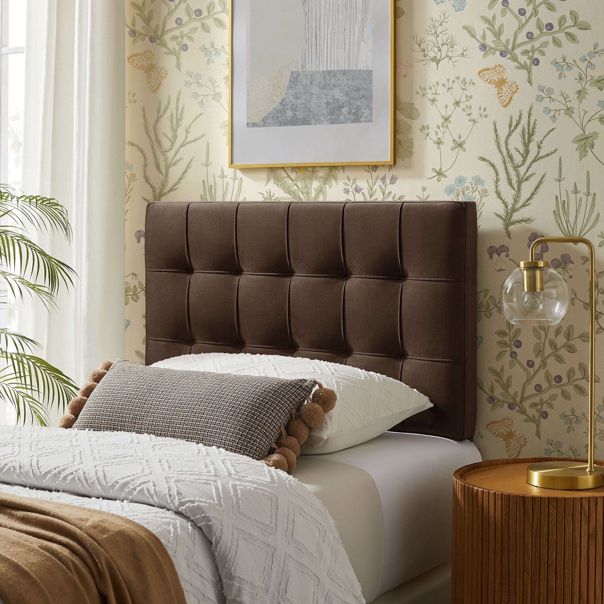 Lily Stain-Resistant Performance Velvet Twin Size Headboard in Chocolate Brown