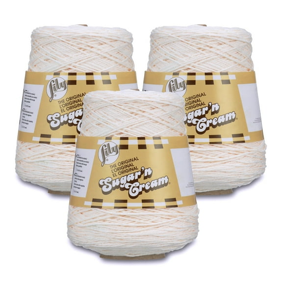 Lily Sugar'n Cream® Cone #4 Medium Cotton Yarn, Soft Ecru 14oz/400g, 706 Yards (3 Pack)
