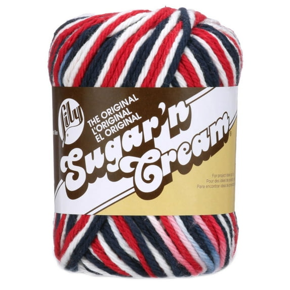 Lily Sugar'n Cream Yarn - Ombres-Red, White And Blue, 1 Pack of 1 Piece