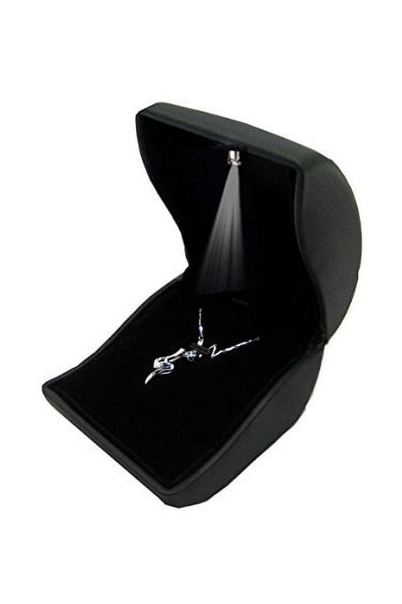 PU Leather Earrings,Coin,Jewelry,Pendant Box,Case, with LED Lighted up for Proposal,Engagement,Wedding,Gift (Black)