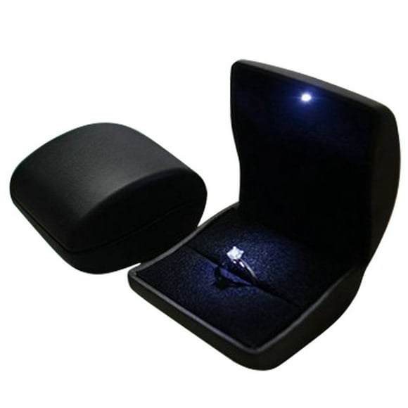 PU Leather Earrings,Coin,Jewelry,ring Box,Case, with LED Lighted up for Proposal,Engagement,Wedding,Gift (Black)