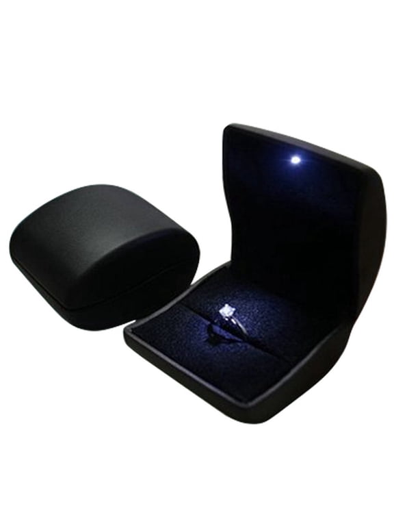 PU Leather Earrings,Coin,Jewelry,ring Box,Case, with LED Lighted up for Proposal,Engagement,Wedding,Gift (Black)