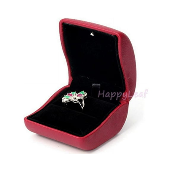 PU Leather ring Box,Case, with LED Light for Earrings, stud earrings, Coin, Jewelry, for Proposal,Engagement,Wedding,Gift (Red)