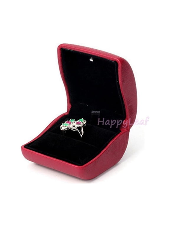 PU Leather ring Box,Case, with LED Light for Earrings, stud earrings, Coin, Jewelry, for Proposal,Engagement,Wedding,Gift (Red)