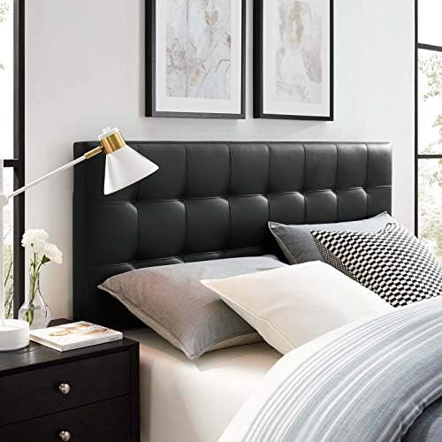Lily Tufted Faux Leather Upholstered Queen Headboard in Black