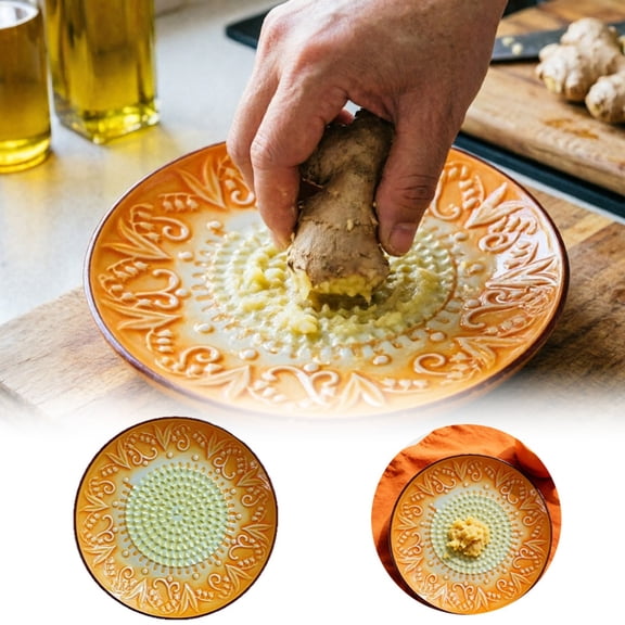 Lily of The Valley Embossed Two-Tone Ceramic Garlic Ginger Grater Plate,Multi-Purpose Fruit Spice Vegetable Manual Grinding Dish,For Home Kitchen Meal Prep Seasoning Making