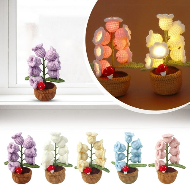 Lily of The Valley Lamp, Crochet Artificial Flower, with 7 Little Night Lights, Cute Gifts for Women Wife Girlfriend Birthday Christmas Valentine Mother's Day , Desk Home Decorations