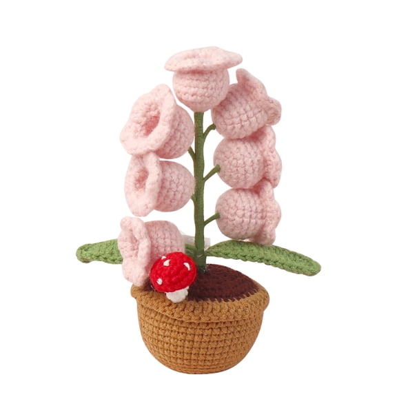 Lily of The Valley Lamp, Crochet Artificial Flowers with Night Lights, Cordless Table Lamp - Women Gift Ideas for Christmas Valentine Mother's Day, Desk Home Decorations (Pink)