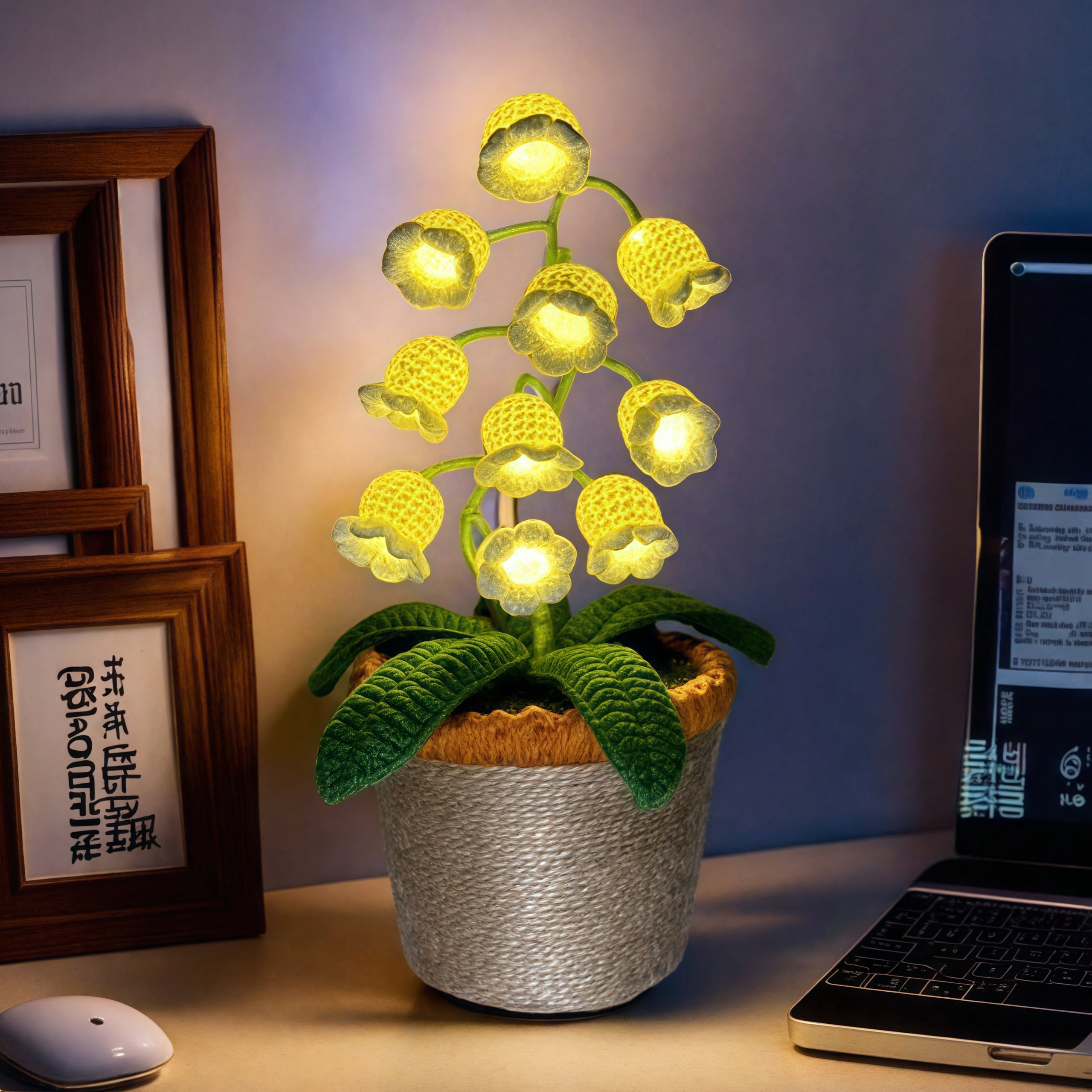 Lily of The Valley Lamp - Handmade Crochet Flower Bedside Table Lamps with 14 Night Light Cute Gifts for Women Birthday Christmas Valentine Mother's Day Desk Home Office Bedroom Decor