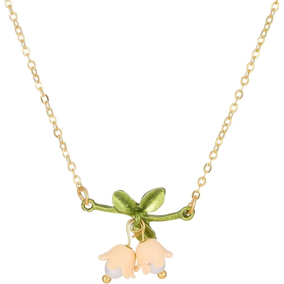 Lily of the Valley Necklace for Women Elegant Charm Lily Flower Pearl Pendant Handmade Vintage Tassel Chain Necklace Bride Wedding Spring Summer Jewelry Birthday Gift