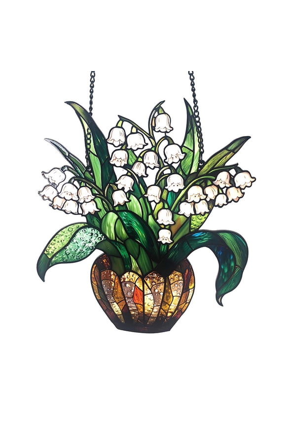 Lily of The Valley Acrylic Window Hanging,Colorful Flowerpot Hanging,Stained Acrylic Lily of Valley Sun Catcher for Home Office Wall Window Decor