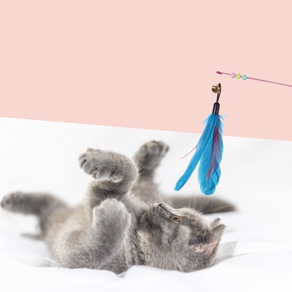 Lily and Prim's Cat Pet Toy Steel Wire Chaser Wand Teaser with Bell, Beads and Feather