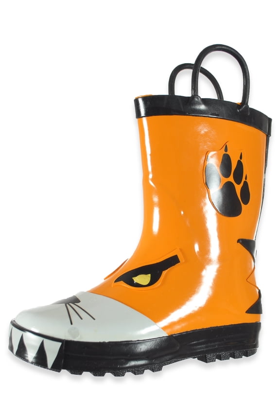 Boys' Tiger Rain boots Color: orange Size: 7 toddler
