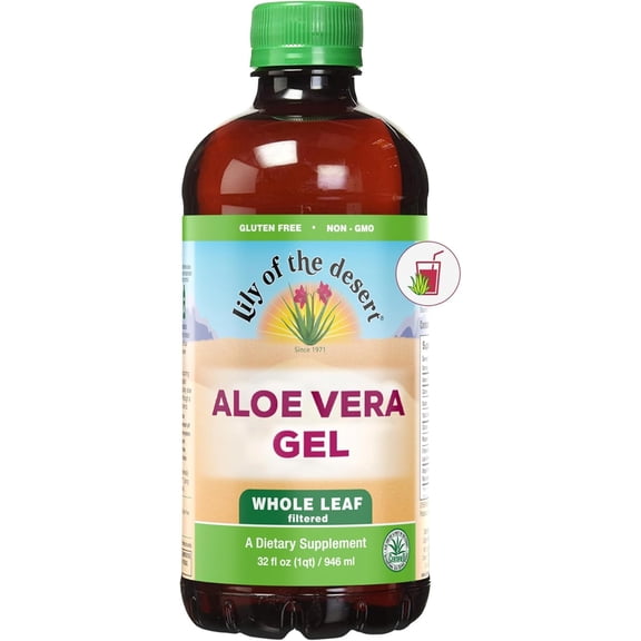Lily Of The Desert Aloe Vera Gel, Preservative Free - Whole Leaf Filtered Thicker Consistency Aloe Vera Drink with Natural Vitamins, Digestive Enzymes for Gut Health, Wellness, Glowing Skin, 32 Fl Oz