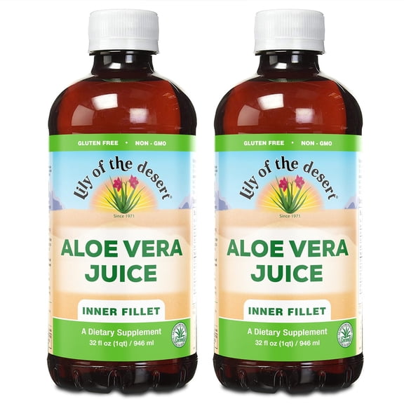 Lily of the Desert Organic Aloe Vera Juice 2-Pack  Inner Fillet, Natural Gut & Digestive Support, Stomach Relief, 32 Fl Oz Ea