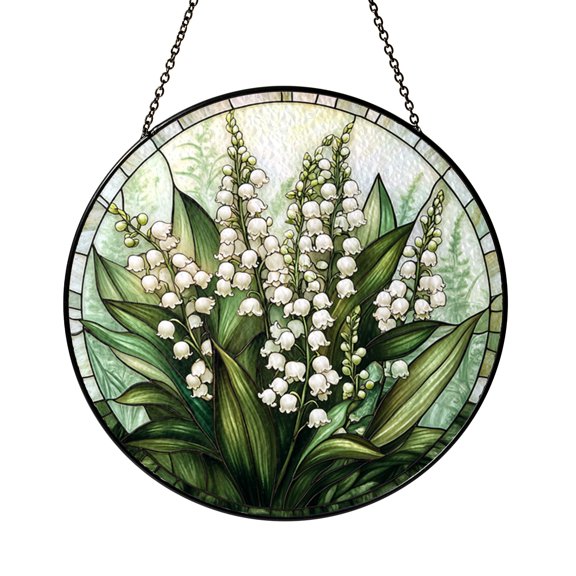 Lily of the Valley Faux Stained Glass Window Hanging Art, Delicate Spring Floral Design, Gentle Botanical Decor for Living Room or Kitchen