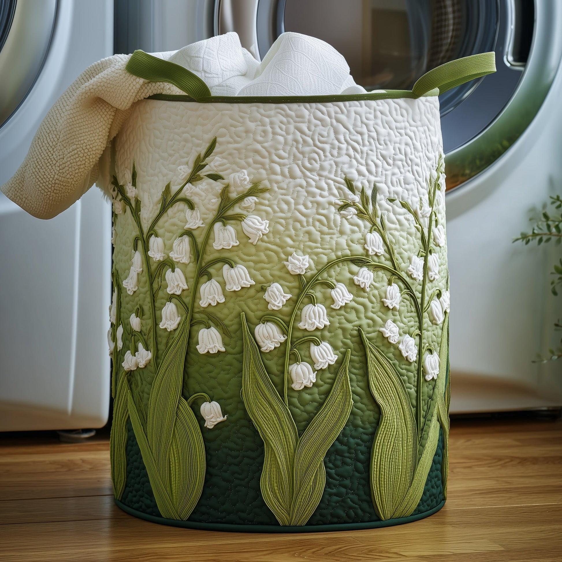 Lily of the Valley Quilted Laundry Basket, Storage Bin Laundry Basket Fabric, House Storage Hamper, Mother Day's Gift Ideas