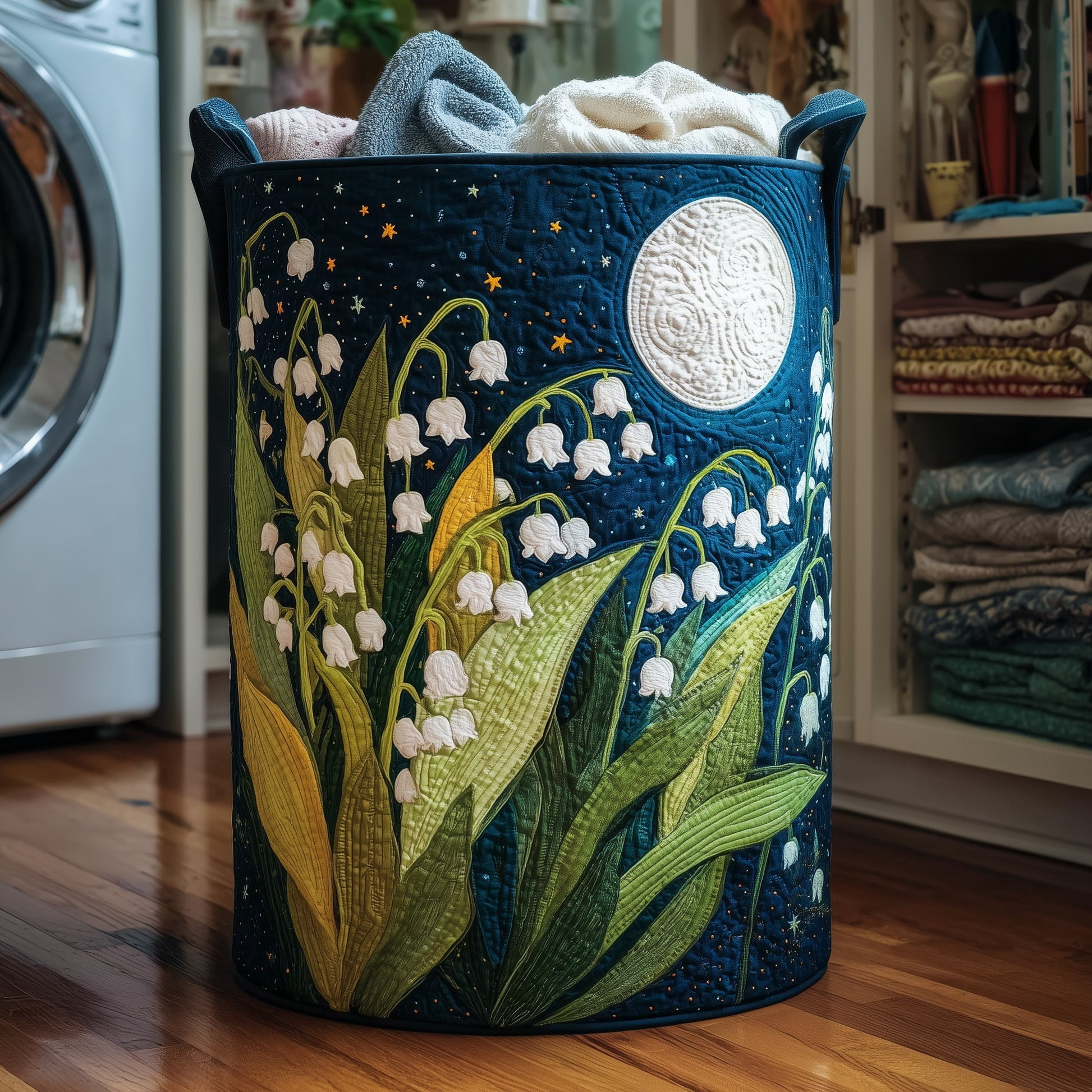 Lily of the Valley Quilted Laundry Basket, Storage Bin Laundry Basket Fabric, House Storage Hamper, Mother Day's Gift Ideas