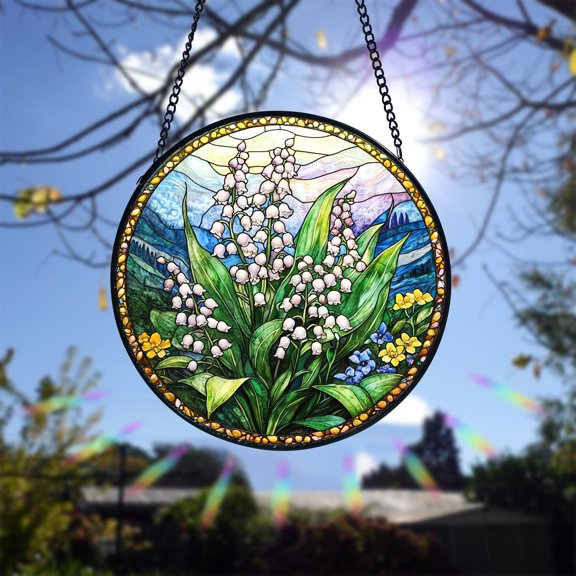 Lily of the Valley Stained Glass Suncatcher, Elegant Window Hanging, Birth Flower Home Decor, Family Gift, Housewarming Decoration